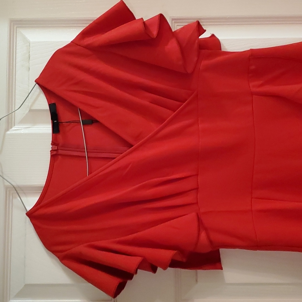 Knitee Red Flutter Sleeve Front Ruffle Dress. - image 3